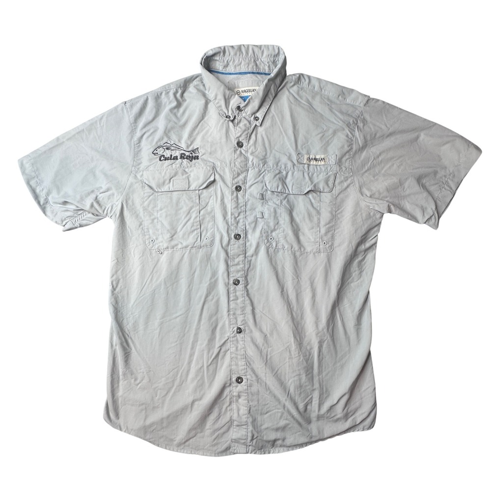 Magellan Fishing Shirt Mens L Tan Laguna Madre Relaxed Fit Short Sleeve Vented